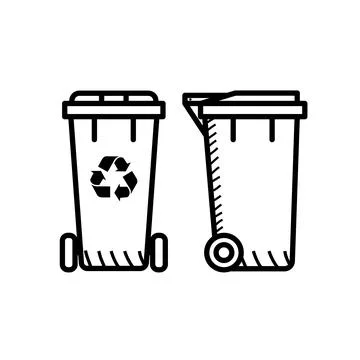 Recycle garbage bin icon Trash can black and white Stock Illustration