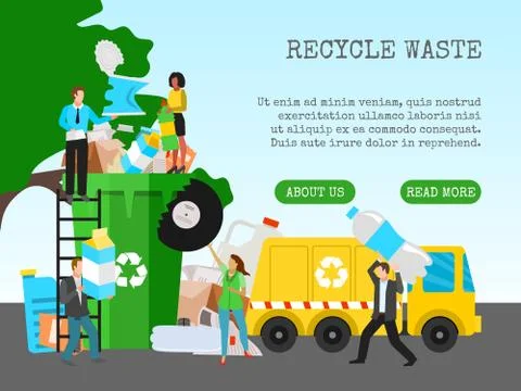 Recycle garbage, save ecology concept banner vector illustration. Small people Ilustração Stock