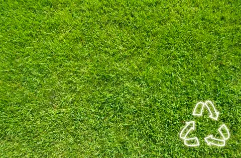 Recycle on green grass,  texture background Stock Illustration