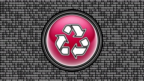 Recycle icon. Binary code ( array of bits ) in the screen. Looping footage. Video stock 123798297