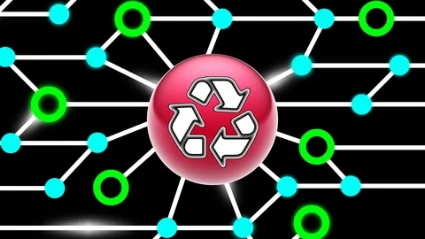 Recycle icon on circuit board. Looping footage. Illustration. Stock Footage 123464457