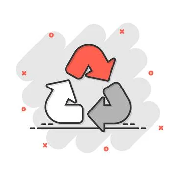 Recycle icon in comic style. Reuse cartoon vector illustration on white iso.. Stock Illustration