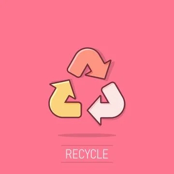 Recycle icon in comic style. Reuse cartoon vector illustration on isolated .. Stock Illustration