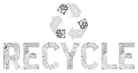Recycle icon illustration for coloring. Vector decorative zentangle object Stock Illustration