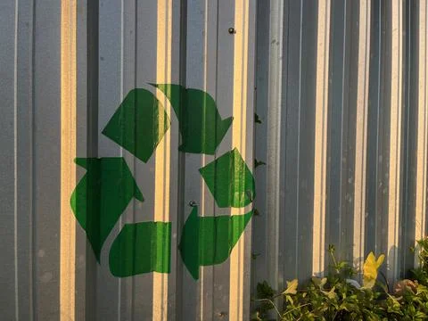Recycle icon painted on construction site Stock Photos