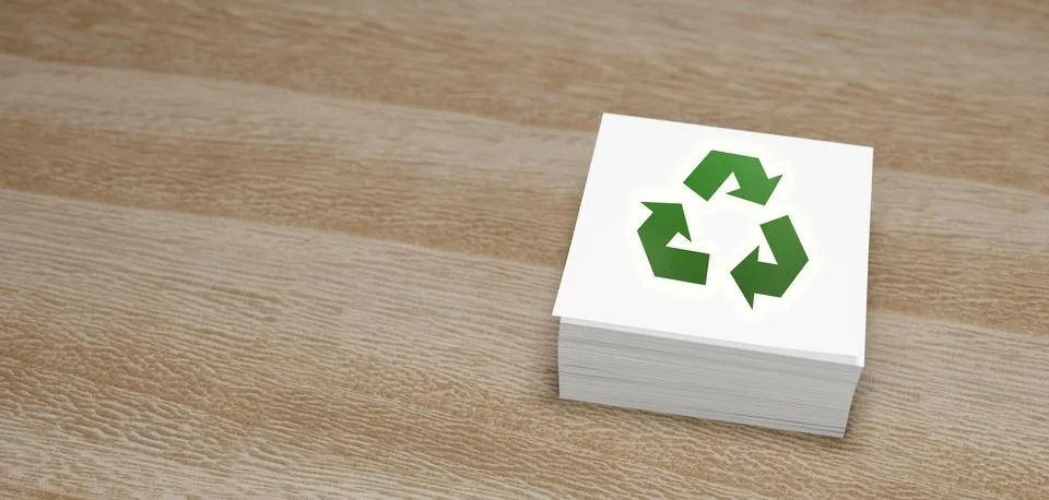 Recycle icon on paper with empty space banner background 3D Render Illustrazione stock