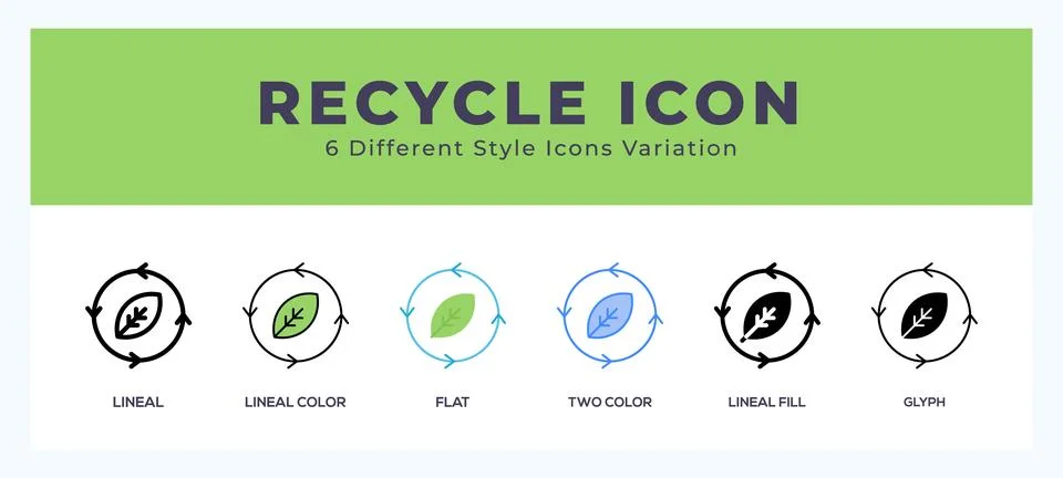 Recycle icon set with different styles. Design elements for logo. Vector il.. Illustrazione stock