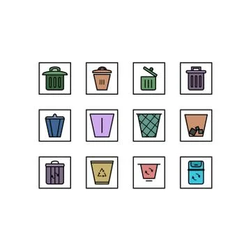 Recycle icon set. Vector line icons. Trash bin set on white background. Stock Illustration