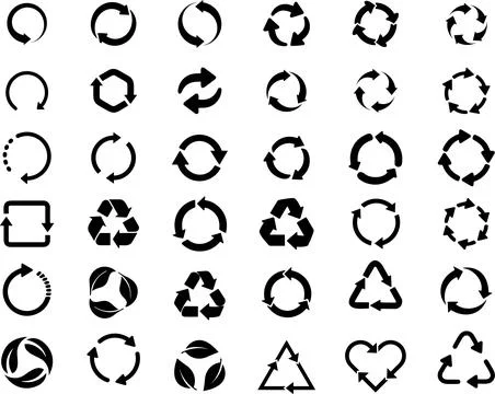 Recycle icon symbol vector set. Recycling and rotation or circular arrows i.. Stock-Illustration
