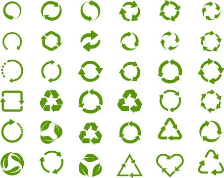 Recycle icon symbol vector set. Recycling and rotation or circular arrows i.. Stock Illustration