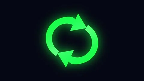 Recycle Logo Rotating. Glowing Green Recycle Symbol Rotating on Black Background Stock Footage 341840909