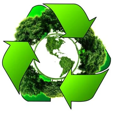 Recycle logo with tree and earth. Eco globe with recycle signs. Stock Illustration