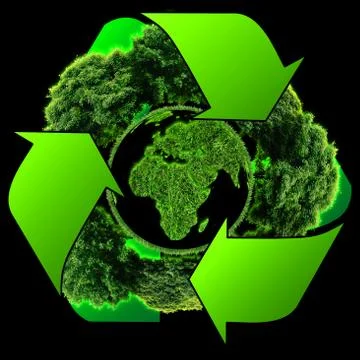 Recycle logo with tree and earth. Eco globe with recycle signs. Stock Illustration