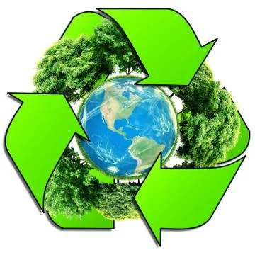 Recycle logo with tree and earth. Eco globe with recycle signs. Stock Illustration