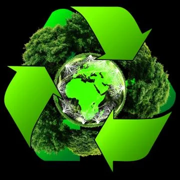 Recycle logo with tree and earth. Eco globe with recycle signs. Stock Illustration
