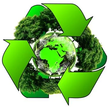 Recycle logo with tree and earth. Eco globe with recycle signs. Stock Illustration