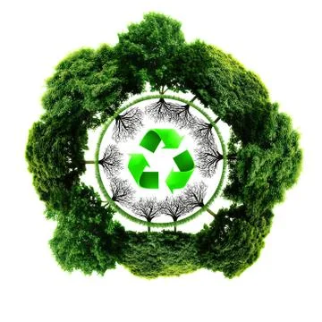 Recycle logo with tree and earth. Eco globe with recycle signs. Stock Illustration