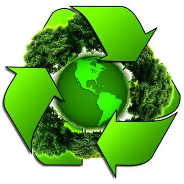 Recycle logo with tree and earth. Eco globe with recycle signs. Stock Illustration