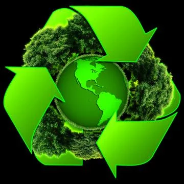 Recycle logo with tree and earth. Eco globe with recycle signs. Stock Illustration