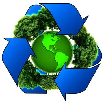 Recycle logo with tree and earth. Eco globe with recycle signs. Stock Illustration