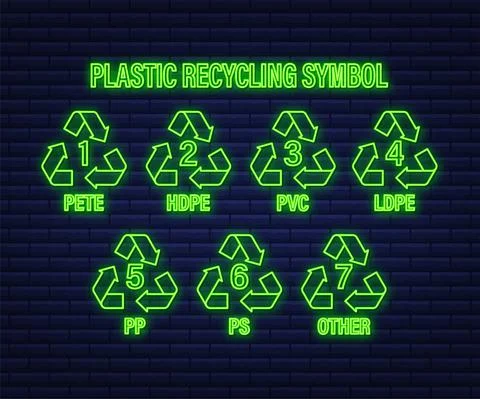 Recycle neon icon symbol vector. Plastic recycling, great design for any Stock Illustration