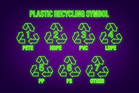 Recycle neon icon symbol vector. Plastic recycling, great design for any Stock Illustration