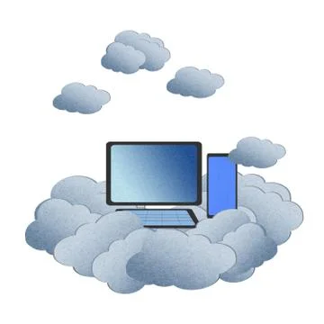 Recycle paper ,cloud computing concept with pc in the clouds. 스톡 일러스트