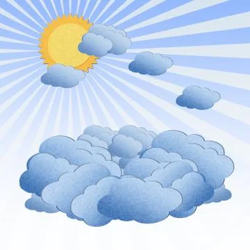 Recycle paper cloud over the sky with sun Stock Illustration