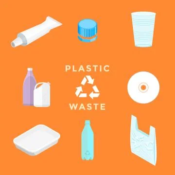 Recycle plastic waste management set. Illustrazione stock