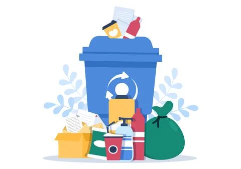 Recycle Process with Trash Organic, Paper or Plastic to Protect the Ecology E Illustrazione stock