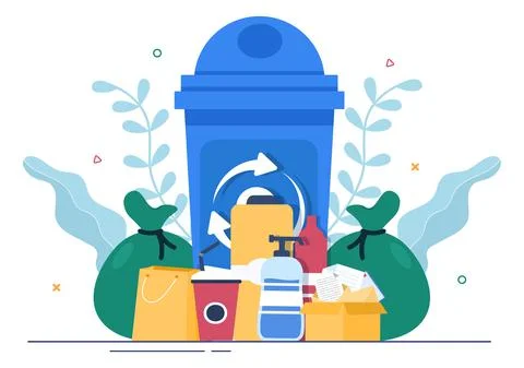 Recycle Process with Trash Organic, Paper or Plastic to Protect the Ecology E Illustrazione stock