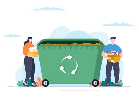 Recycle Process with Trash Organic, Paper or Plastic to Protect the Ecology E Illustrazione stock