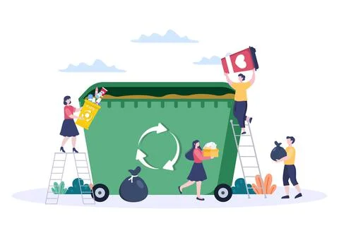 Recycle Process with Trash Organic, Paper or Plastic to Protect the Ecology E イラスト素材