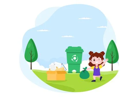 Recycle Process with Trash Organic, Paper or Plastic to Protect the Ecology E Illustrazione stock