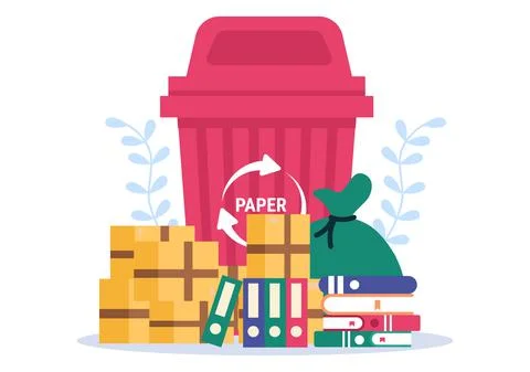 Recycle Process with Trash Paper to Protect the Ecology Environment Suitable  Illustrazione stock