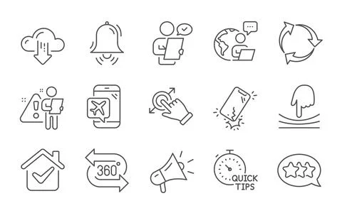 Recycle, Quick tips and Smartphone broken icons set. Megaphone, Clock bell and 스톡 일러스트