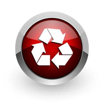 Recycle red circle web glossy icon. Illustrazione stock