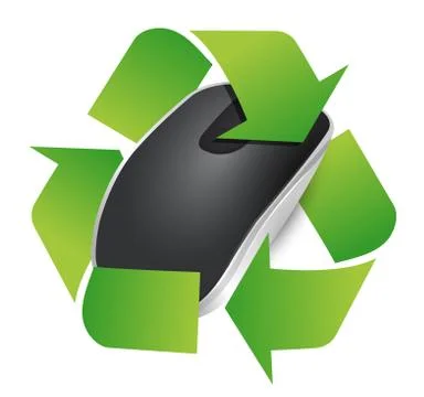 Recycle sign and wireless computer mouse isolated on white background 스톡 일러스트