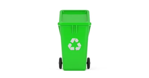 Recycle Sign Garbage Trash Bin Jumping and Rotating on a white with Alpha Matte Stock Footage 233666504