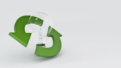 Recycle sign with light bulb. 3d rendering Stock Illustration