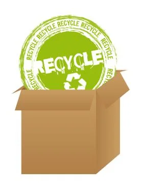 Recycle stamp over box over white background. vector Stock Illustration
