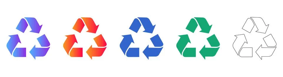 Recycle Symbol Icon Set in Gradient and Outline Styles Illustrazione stock