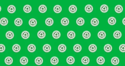 Recycle symbol on multiple round banners in a seamless pattern against black Video stock 318942158