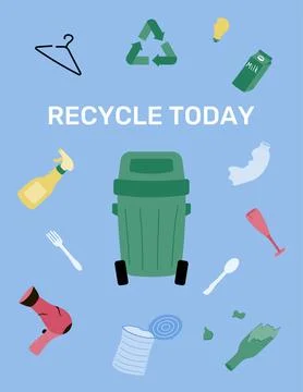 Recycle today. Trash sort. Poster on waste management. Stock Illustration