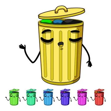 Recycle trash bin character cartoon vector graphic Stock Illustration
