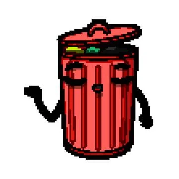 Recycle trash bin character pixel art vector illustration Stock Illustration