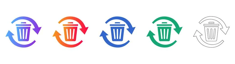 Recycle Trash Bin Icon Set Stock Illustration