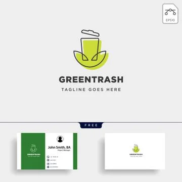 Recycle trash green leaf simple line logo template vector illustration icon e 스톡 일러스트