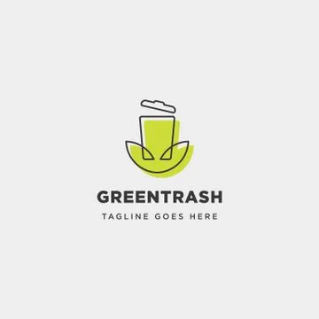 Recycle trash green leaf simple line logo template vector illustration icon e イラスト素材
