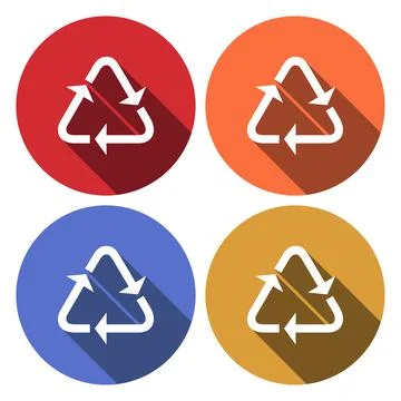 Recycle vector icon - colored red, blue, orange round buttons with long shado Stock Illustration